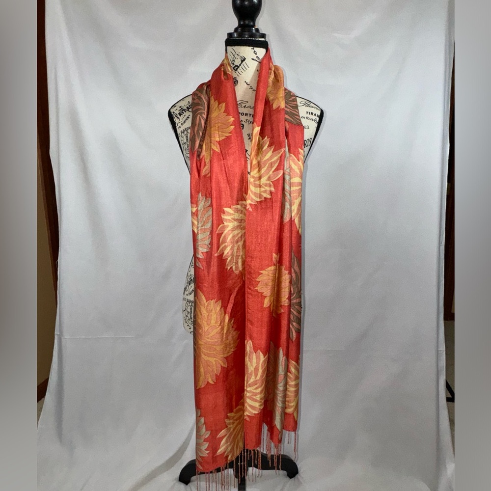 Gorgeous Orange, Salmon, and Yellow Silk Scarf